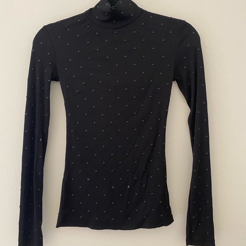 Black on block polka dot high neck long sleeve
